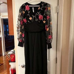 Elegant Black Floral Embroidered Dress